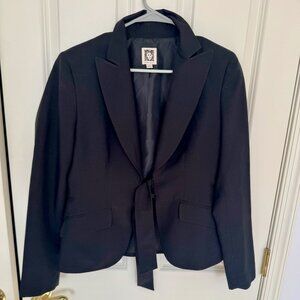 Anne Klein Black Suit Blazer Tie Front Jacket Size 8 Medium